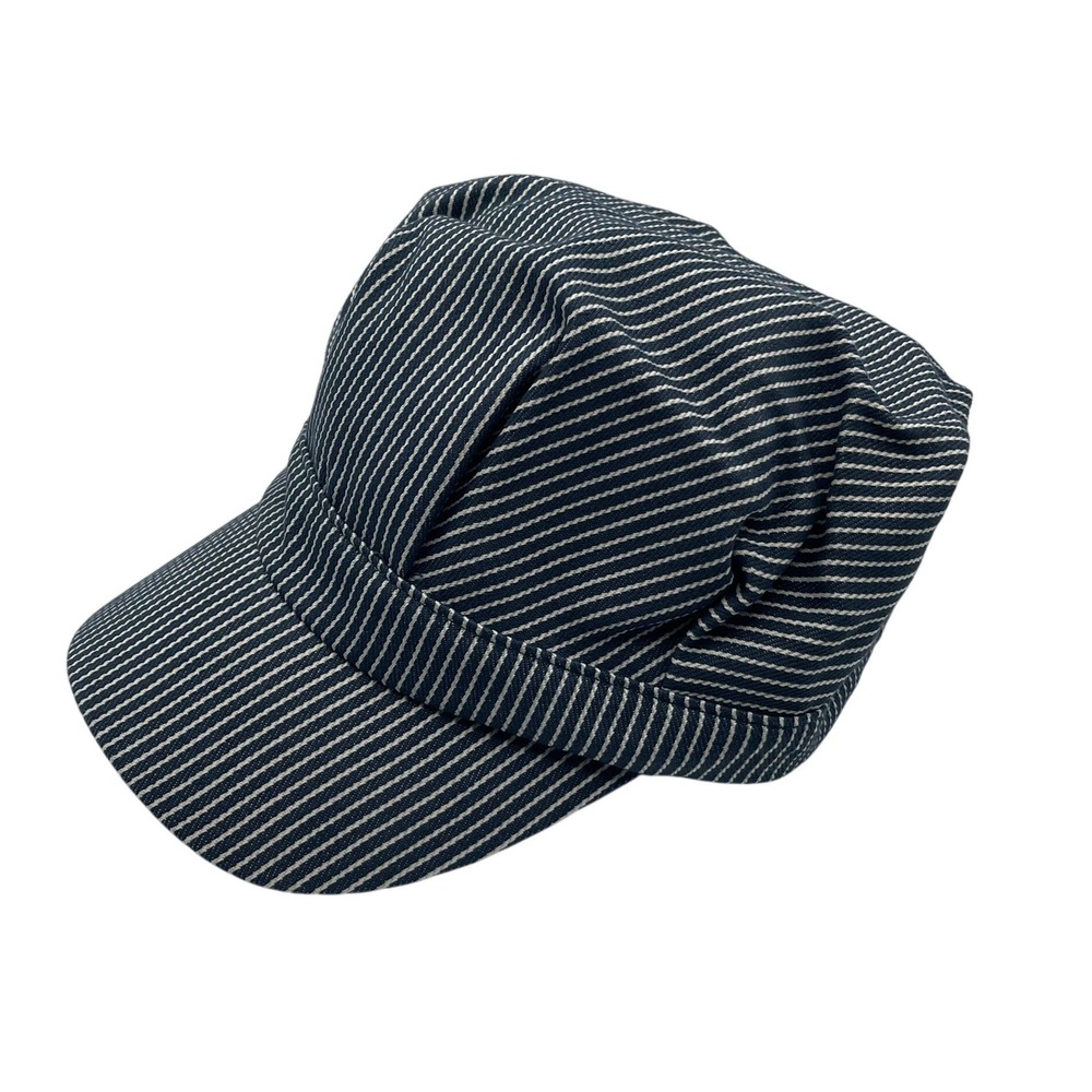Duluth Trading Co Hickory Stripe Engineer Hat Blue White Railroad Cap XL/2XL